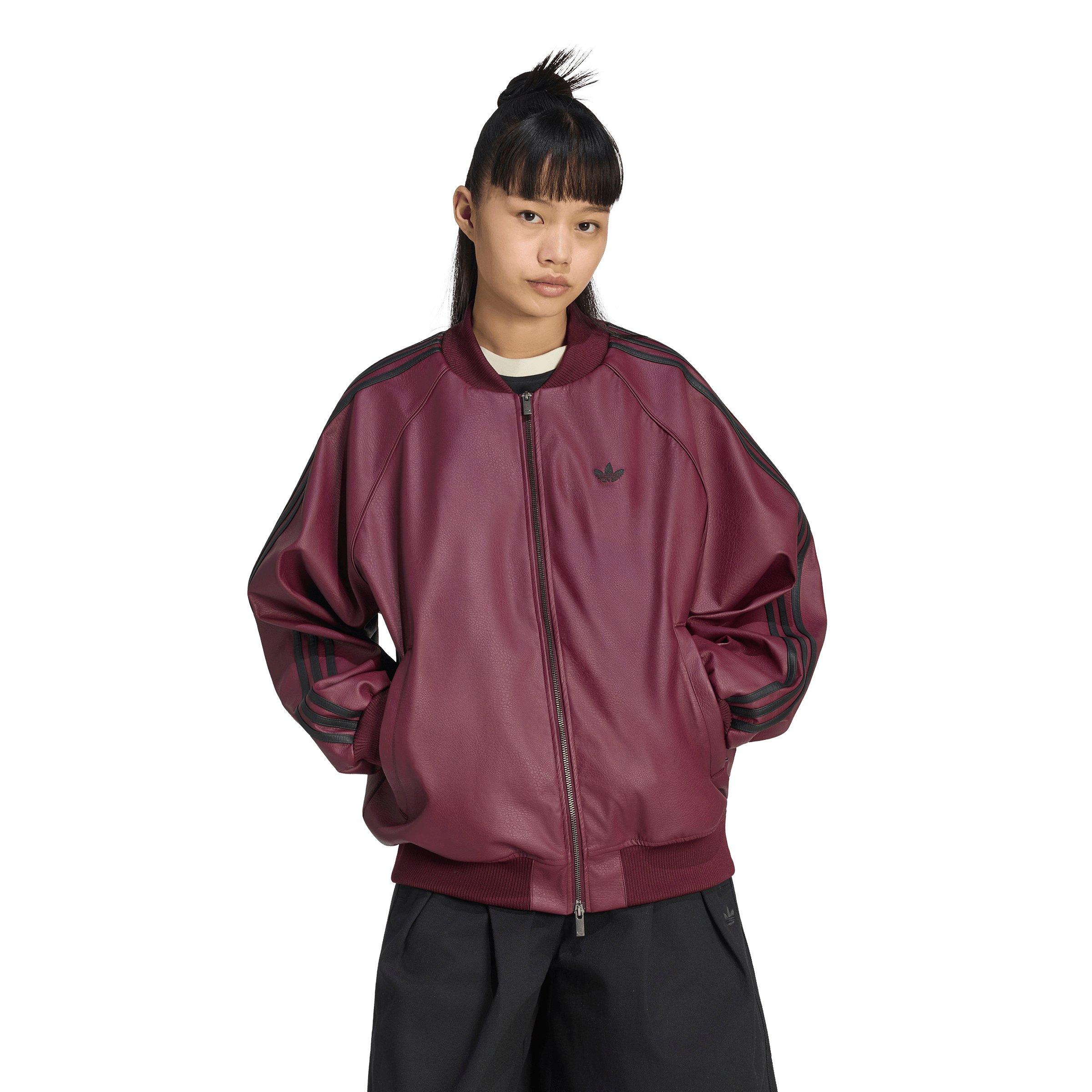 adidas Originals Women's Pleather Superstar Oversized Jacket - Maroon/Black - MAROON/BLACK